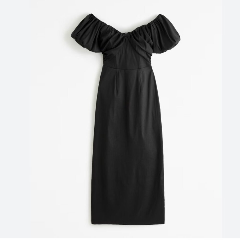 Taffeta Off-The-Shoulder Midi Dress in Black